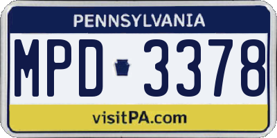 PA license plate MPD3378