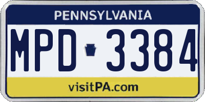 PA license plate MPD3384