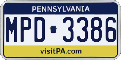 PA license plate MPD3386