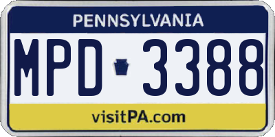 PA license plate MPD3388