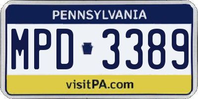 PA license plate MPD3389