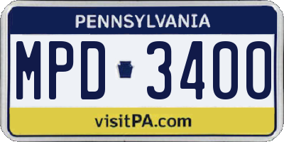 PA license plate MPD3400