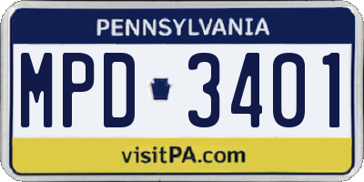 PA license plate MPD3401