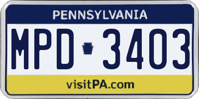 PA license plate MPD3403