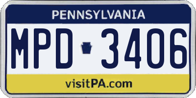 PA license plate MPD3406