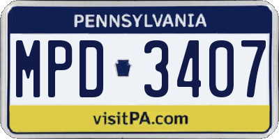 PA license plate MPD3407