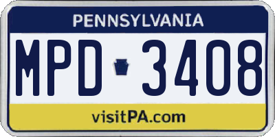 PA license plate MPD3408