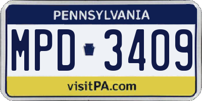 PA license plate MPD3409