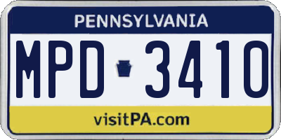 PA license plate MPD3410