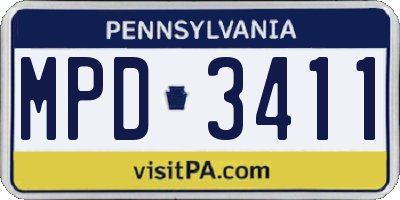PA license plate MPD3411