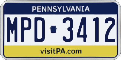 PA license plate MPD3412