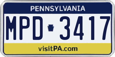 PA license plate MPD3417