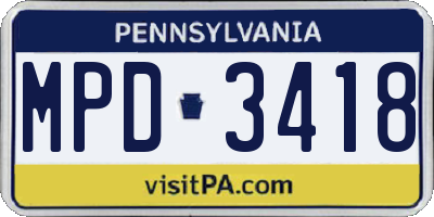 PA license plate MPD3418