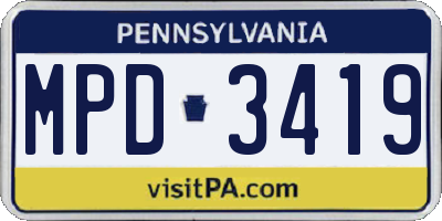 PA license plate MPD3419