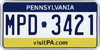 PA license plate MPD3421