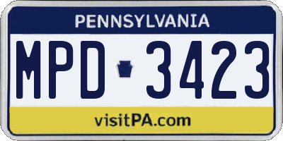 PA license plate MPD3423