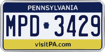 PA license plate MPD3429