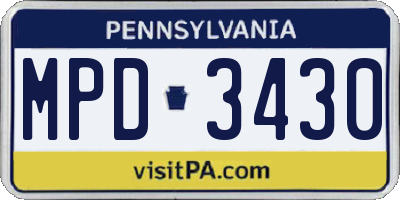 PA license plate MPD3430