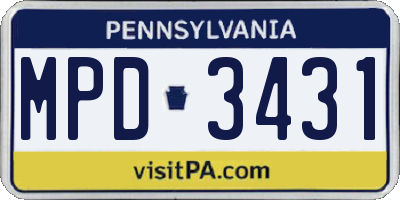 PA license plate MPD3431