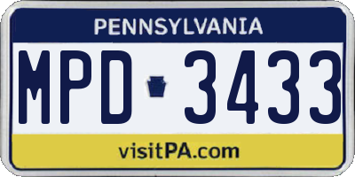 PA license plate MPD3433