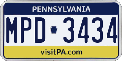 PA license plate MPD3434