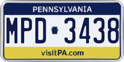 PA license plate MPD3438
