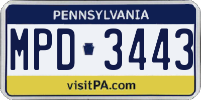 PA license plate MPD3443
