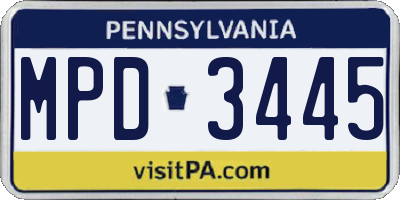 PA license plate MPD3445