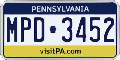 PA license plate MPD3452