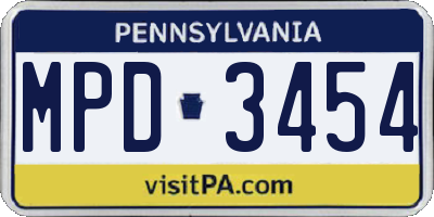 PA license plate MPD3454