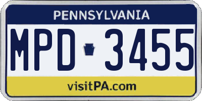 PA license plate MPD3455
