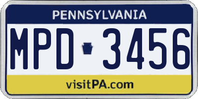 PA license plate MPD3456