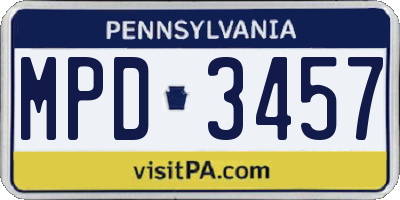 PA license plate MPD3457