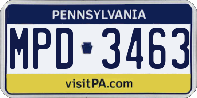 PA license plate MPD3463