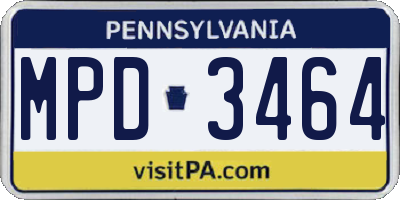 PA license plate MPD3464