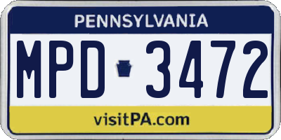 PA license plate MPD3472