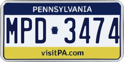 PA license plate MPD3474