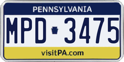 PA license plate MPD3475