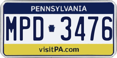 PA license plate MPD3476