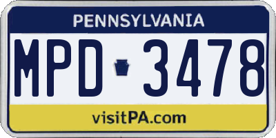 PA license plate MPD3478