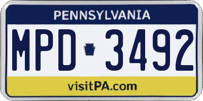 PA license plate MPD3492