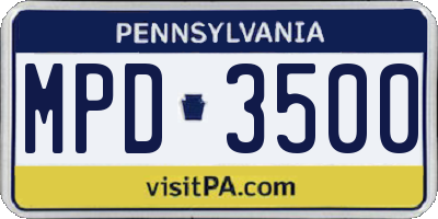 PA license plate MPD3500