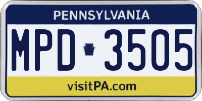 PA license plate MPD3505
