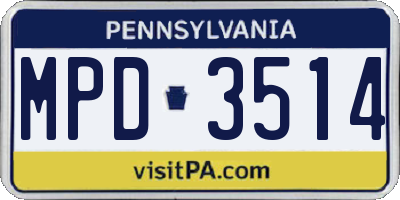 PA license plate MPD3514