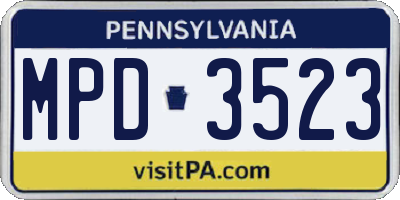 PA license plate MPD3523