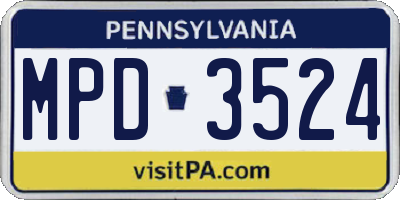 PA license plate MPD3524