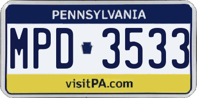 PA license plate MPD3533