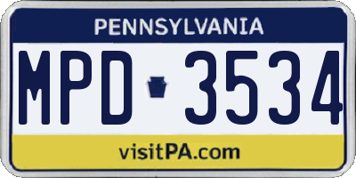PA license plate MPD3534