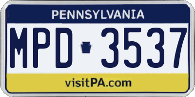 PA license plate MPD3537