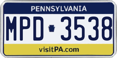PA license plate MPD3538